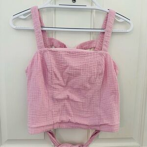 Anthropologie Top S | Pink Smocked Sleeveless Bow Tie Back
